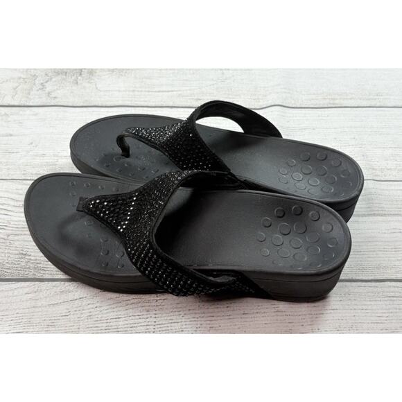 Vionic Women’s Naples Black Rhinestones Flip Flop Thong Wedge Sandal Size 9 - Picture 2 of 5